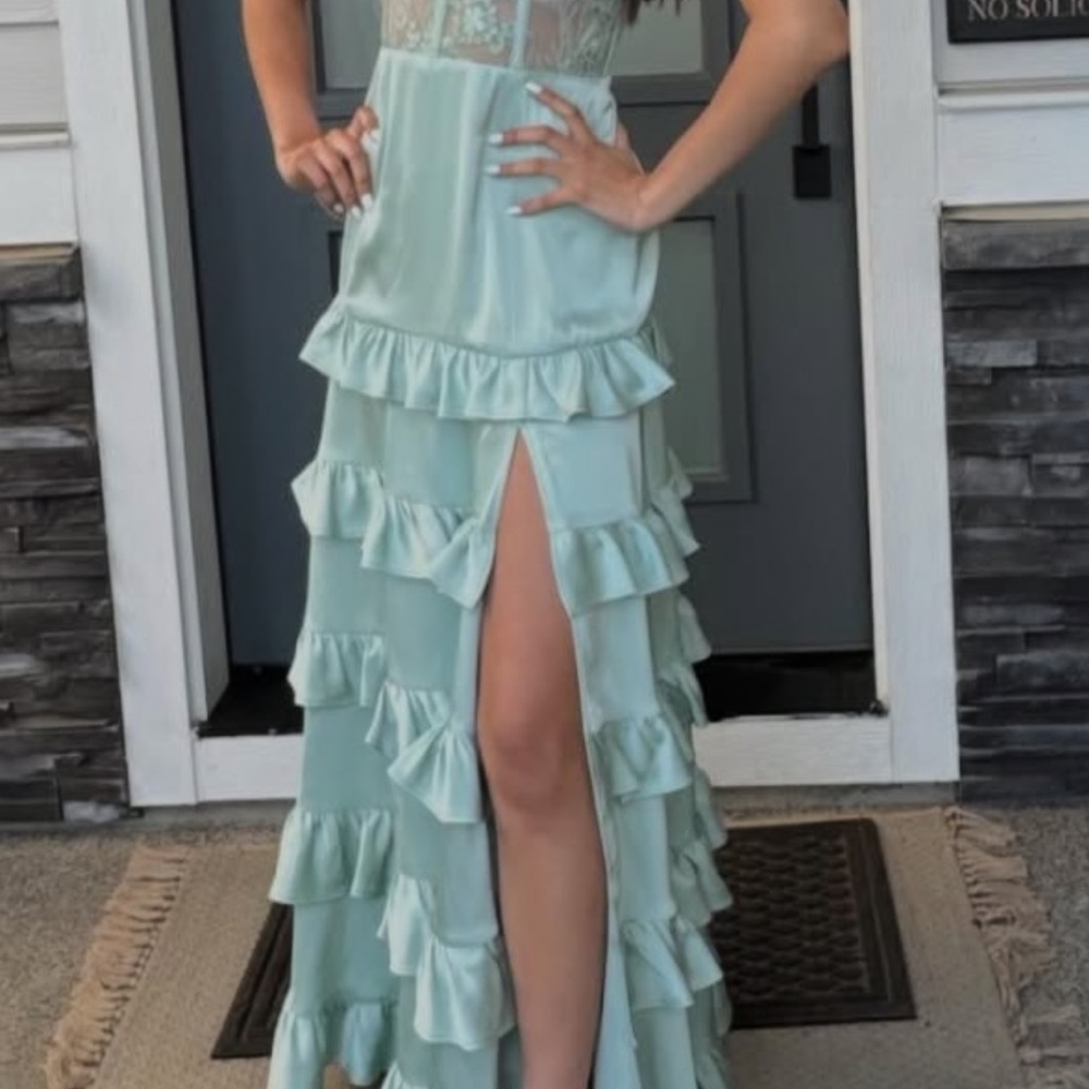 Elegant Mint Green Ruffle Maxi Dress